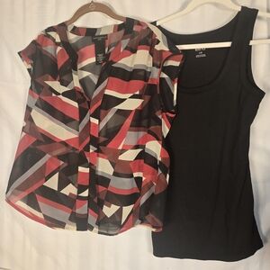 Patterned Red and Black Women Top by Apt. 9.  Added A Black Tank Size L